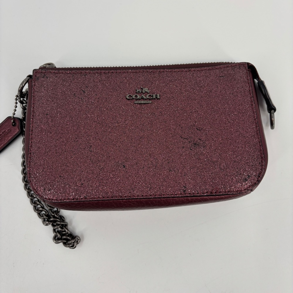 Coach Nolita 19 Wristlet Womens Burgundy Glitter Leather F64591